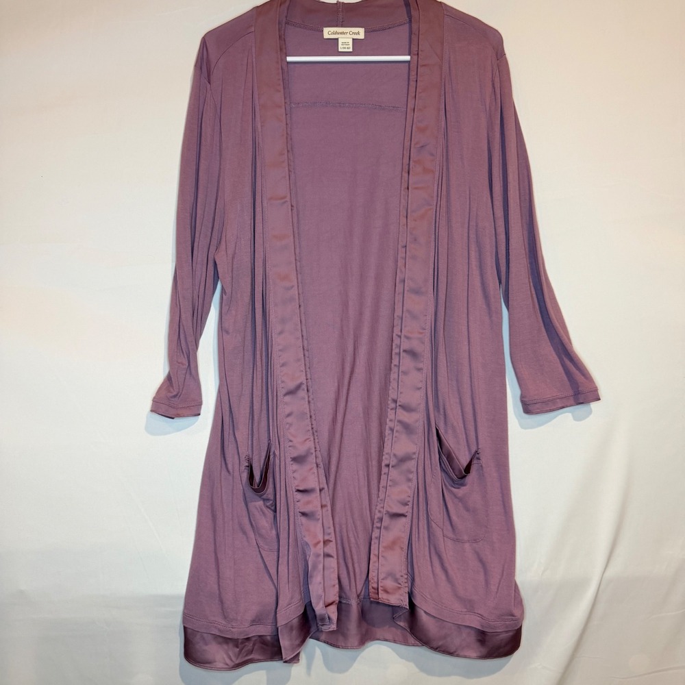 Coldwater Creek Womens Purple Open Front Cardigan Satin Pockets Size L 14-16